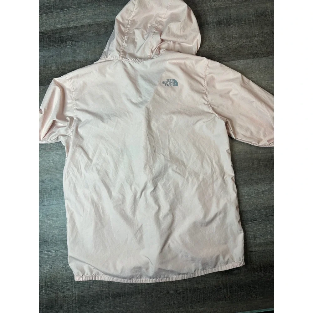 The North Face Girls WindWall Hooded Windbreaker Jacket Pink XL Logo Sleeve